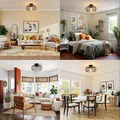 Ceiling Light Black, Modern Metal Ceiling Lamp E27 Socket, 1 Flame Round Lampshade Pendant Lamp for Kitchen Hallway Living Room Bedroom Dining Room