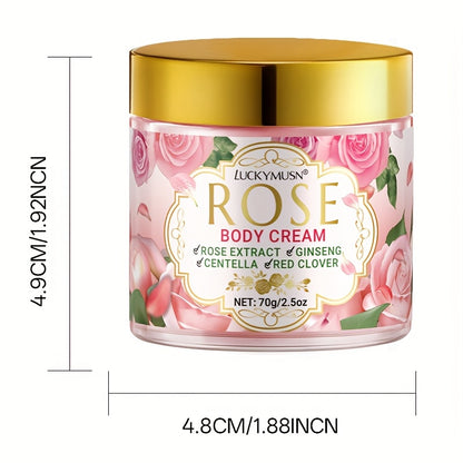 LUCKY MUSN Rose Body Lotion - Long-Lasting Fragrance, Deep Moisturizing & Brightening Formula with Ginseng, Lavender, and Vitamin E - Elegant Floral Design for Face, Neck, Underarms, Body - 70g, Light Beige Care, Elegant Pack