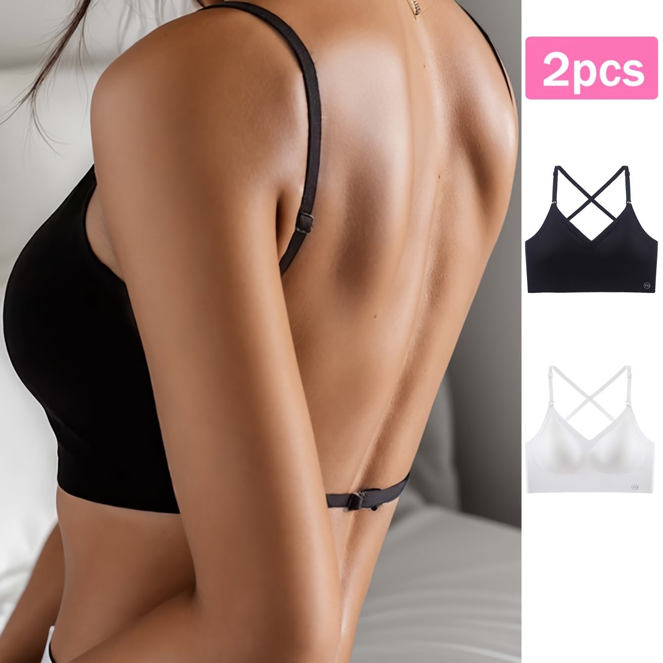 2pcs Seamless U-Backless Sports Bra Set, Breathable Comfortable Crop Top With Adjustable Straps For Yoga And Fitness