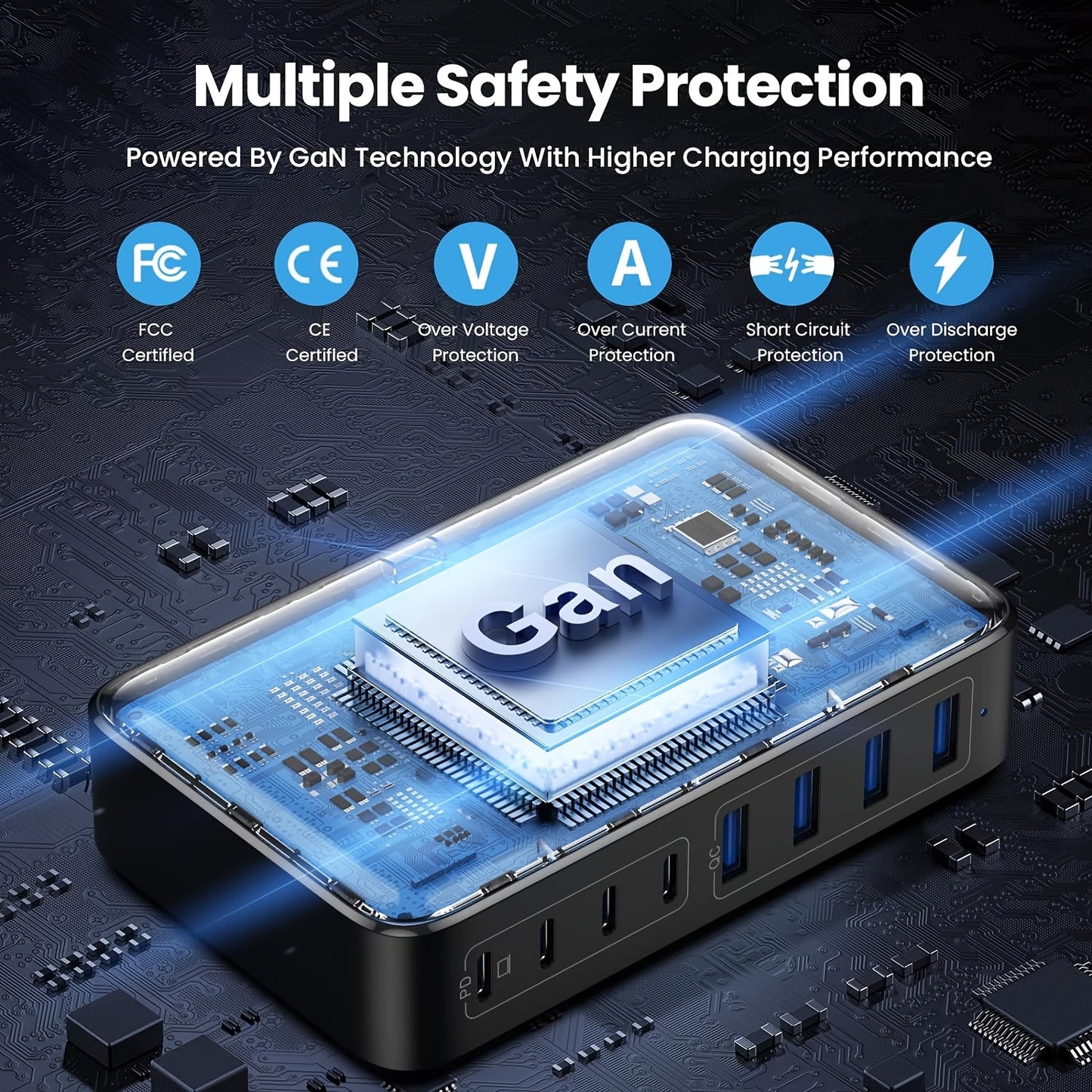 200W USB-C Fast Charger with GaN III Tech, 8 Ports PD & QC, PPS Multi-Socket Adapter, 65W High Power Compatible with MacBook Pro/Air, iPhone, iPad Pro, Galaxy, Steam Deck, Dell, VIVO, Oppo, Xiaomi - European Standard Plug, La