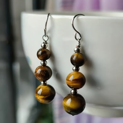1Pair Handmade Natural Stone Earrings,Tiger Eye Bead Earrings,Aventurine Earrings,Carnelian Earrings for Women in Bohemian Style, Valentine's Day Gift