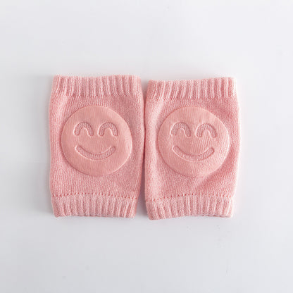 Boys Casual Knitted Knee Pads With Smile Face, Thermal Joint Protector For Autumn And Winter