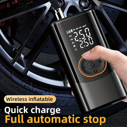 Portable Air Compressor with Digital Pressure Gauge, 150PSI Rechargeable Battery, LED Light, Wireless Tire Pump for Cars, Motorcycles, Bicycles, etc., Black, Motorcycle Tire Inflation, Compact Design, Durable Construction, Us
