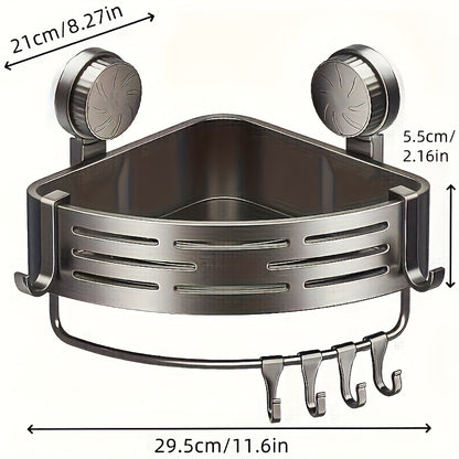 Space-Saving Suction Cup Bathroom Rack - No Drilling Required, Strong Triangular Shelf with Hooks, Suitable for Shower and Toilet Wall/Tiles, Multifunctional Storage Organizer, Available in 4 Seasons