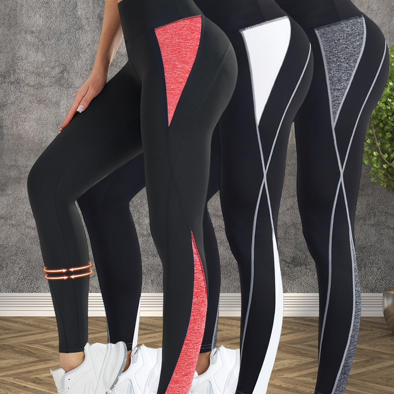 3-Pack Women's High-Waisted Yoga Pants - Tummy Control Butt-Lifting Workout Leggings, Breathable Stretchy Fitness Pants with Color-Block Design for Gym Running Training, Spring Summer Fall Essentials, Seasonal Activewear, Con