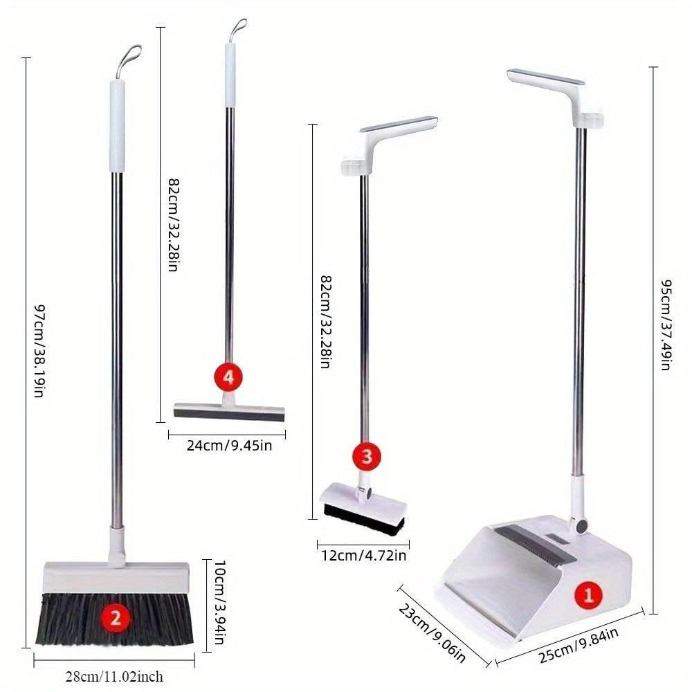 4-in-1 Foldable Broom and Dustpan Set - Durable Plastic, Easy Storage Design for Home Cleaning - Ideal for Kitchen, Bathroom, Bedroom Floors - Includes Water Squeegee, No Broom Required, Broo