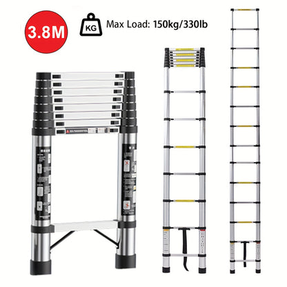 150kg Stainless Steel Ladder, 5m 4.4m 3.8m 3.2m 2.6m Telescopic Folding Ladder, Portable Safety Ladder, Suitable for Renovation And Maintenance, Garden Pruning, Orchard Picking, Warehouse Stocking, Ladder for Home, A Shape Ad