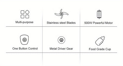 500W Portable Personal Blender Mixer Food Processor with Chopper Bowl 600ml Juicer Bottle Meat Grinder Youngsters Food Maker