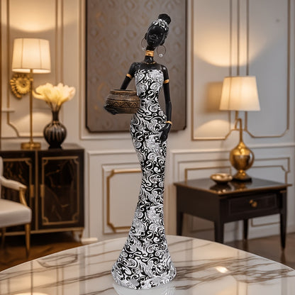 Elegant Woman Sculpture Vase with Black and White Totem 39.29cm