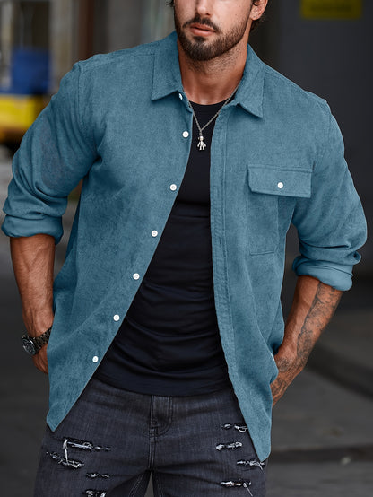 Stylish Men's Casual Lapel Shirt - Comfortable Button-Up Long Sleeve Shirt For Everyday Wear