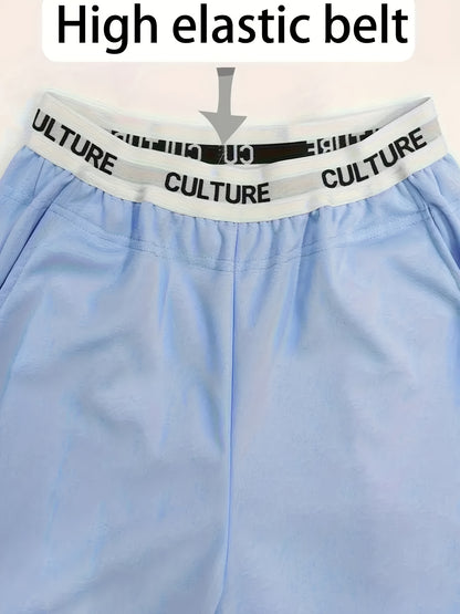 2pcs Women'S High-Waisted Wide-Leg Pants with Heart Letter Print - Casual Loose-Fit Joggers, Solid Color, All-Season Comfort, Pockets, Versatile for Casual Attire