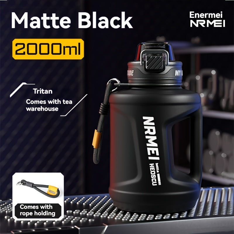 NRMEI 64oz Water Bottle with Time Marker - BPA-Free Half Gallon Hydration Flask, Large Sports Water Bottle with Straw and Lid, Handle, Suitable for Camping & Gym