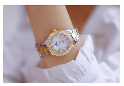 Relógio de quartzo analógico casual com decoração de strass, ideal para festas e ocasiões formais. Ótima opção de presente para o Dia da Mãe e Dia dos Namorados.