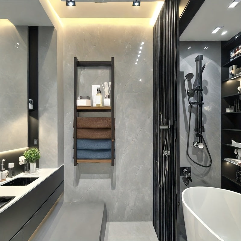 2-Layer Iron Wall-Mounted Towel Rack, French Country Style Bathroom Storage Rack, No Electricity Required, Durable Iron Material