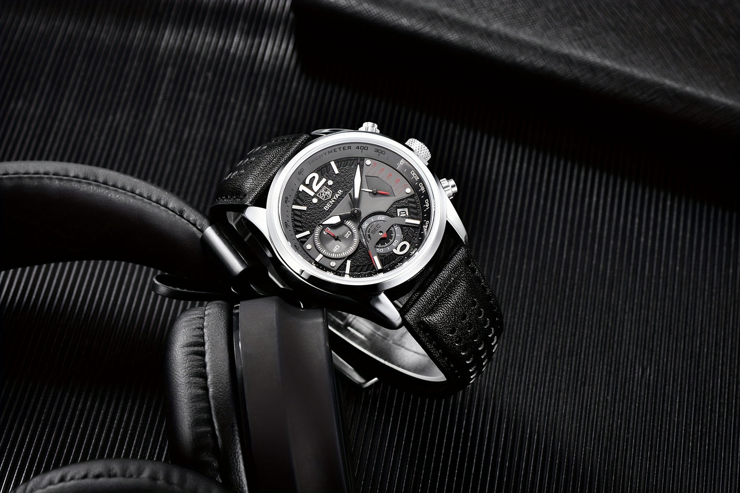 BENYAR Men's Quartz Chronograph Watch with Faux Leather Strap, 30m Waterproof, Fashionable Sport and Business Design, Elegant Gift for Men, Multifunctional, Calendar