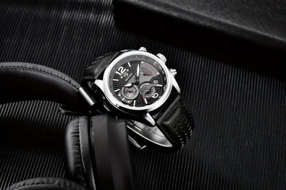 BENYAR Men's Quartz Chronograph Watch with Faux Leather Strap, 30m Waterproof, Fashionable Sport and Business Design, Elegant Gift for Men, Multifunctional, Calendar