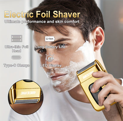 WEEME 4pcs Men'S Golden Electric Hairdresser Set, Household Beard Building Kit. Electric Hair Clipper + Electric Shaver + Electric Nose Hair Trimmer + Fine Trimmer. Used for Home, Car and Travel. Gifts for Fathers, Husbands,