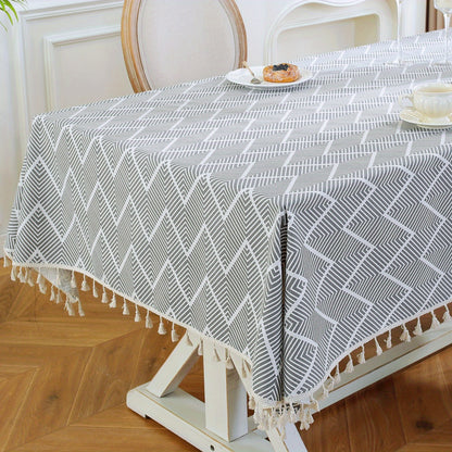 1pc, Bohemian Geometric Wave Pattern Tablecloth - European Style Cotton and Linen Rectangular Tablecloth for Farmhouse, Restaurant, Picnic, Camping, Birthday Party Decoration and Home Decor