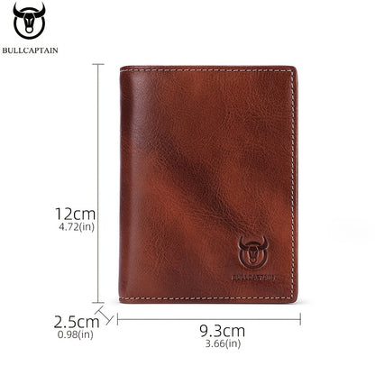 BULLCAPTAIN Men'S Genuine Leather Wallet, Handmade Full-Grain Cowhide, Large Capacity Multi-Card Holder, Driving License Slot, Sleek Black Embossed Logo, Business Style, Polyester Lined, Non-Braided, Secure Travel Wallet | St