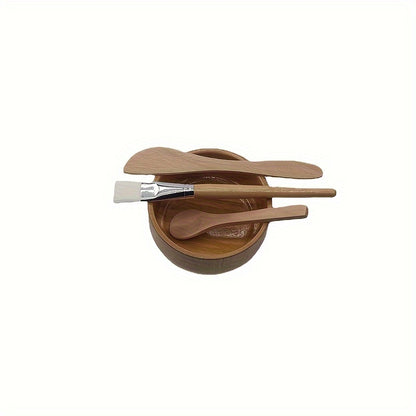 4pcs Bamboo DIY Face Mask Mixing Kit - Includes Bowl, Spatula, Brush & Beauty Scoop - Alcohol-Free, No Batteries Required