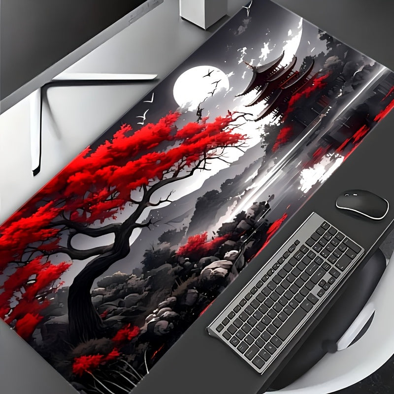 1pc, Traditional Japanese Landscape Mouse Pad, 59.94 x 34.8 cm, Extended Size, Durable Rubber Base, Non-Slip, HD Printed Antique Attic Design, Office & Gaming Mousepad, Durable Stitching, Ideal Gift for Gamers & Office Use