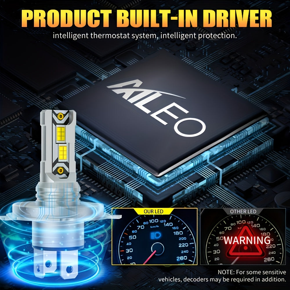 AILEO 2pcs High-Quality H4 LED Lights, 18000LM 60W Car Headlamps with High/Low Beam, 6000K White Light, Aluminum Body, Plug & Play, No Battery Needed, Perfect for Motor Vehicles, Automotive Lighting | Modern Car Accessories |