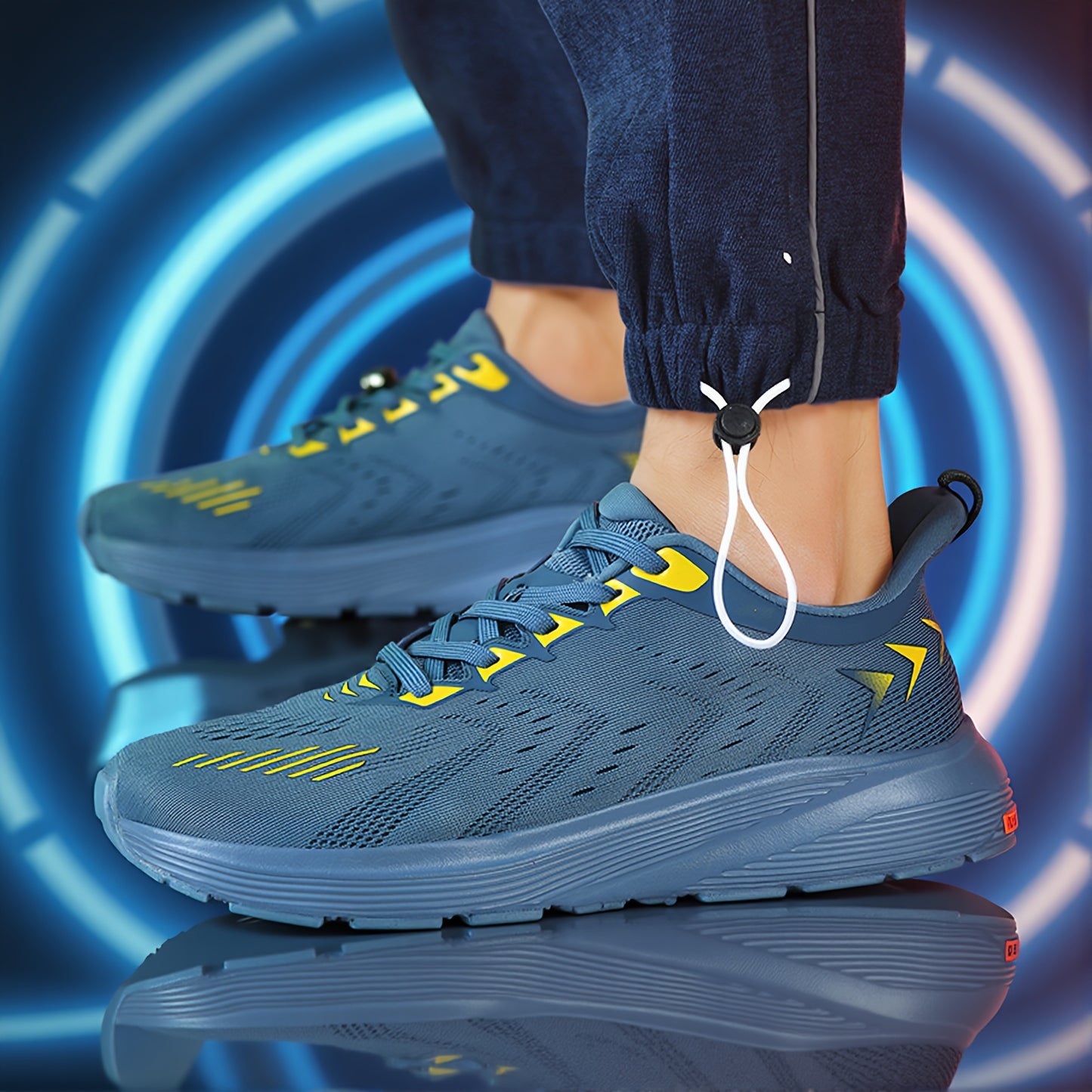 Men'S Wide Toe Box Running Shoes - Non-Slip MD Sole, Breathable Fabric Upper, All-Season Gym, Jogging, Walking Shoes - Lace-Up Athletic Sneakers for Big Feet & Wide Feet - Available in Multiple Colors (Dark Blue/Neon Yellow)