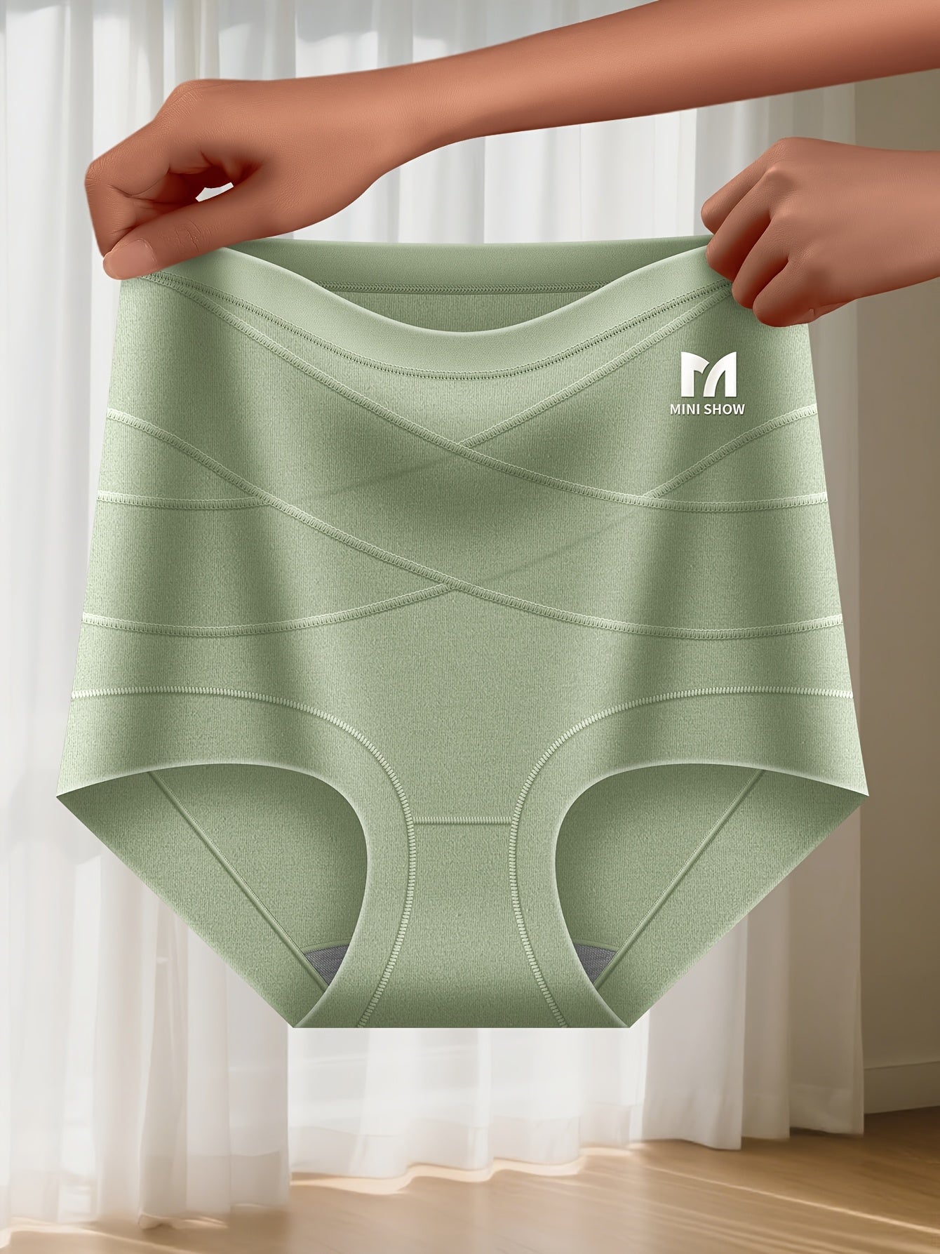 3pcs Women'S High-Waist Tummy Control Briefs - Green, Beige, Light Gray - Breathable & Comfortable with Ribbed Texture for Posture Support & Belly Control, High Waisted Leggings, Posture Support Underwear, Sleek Underwear Des