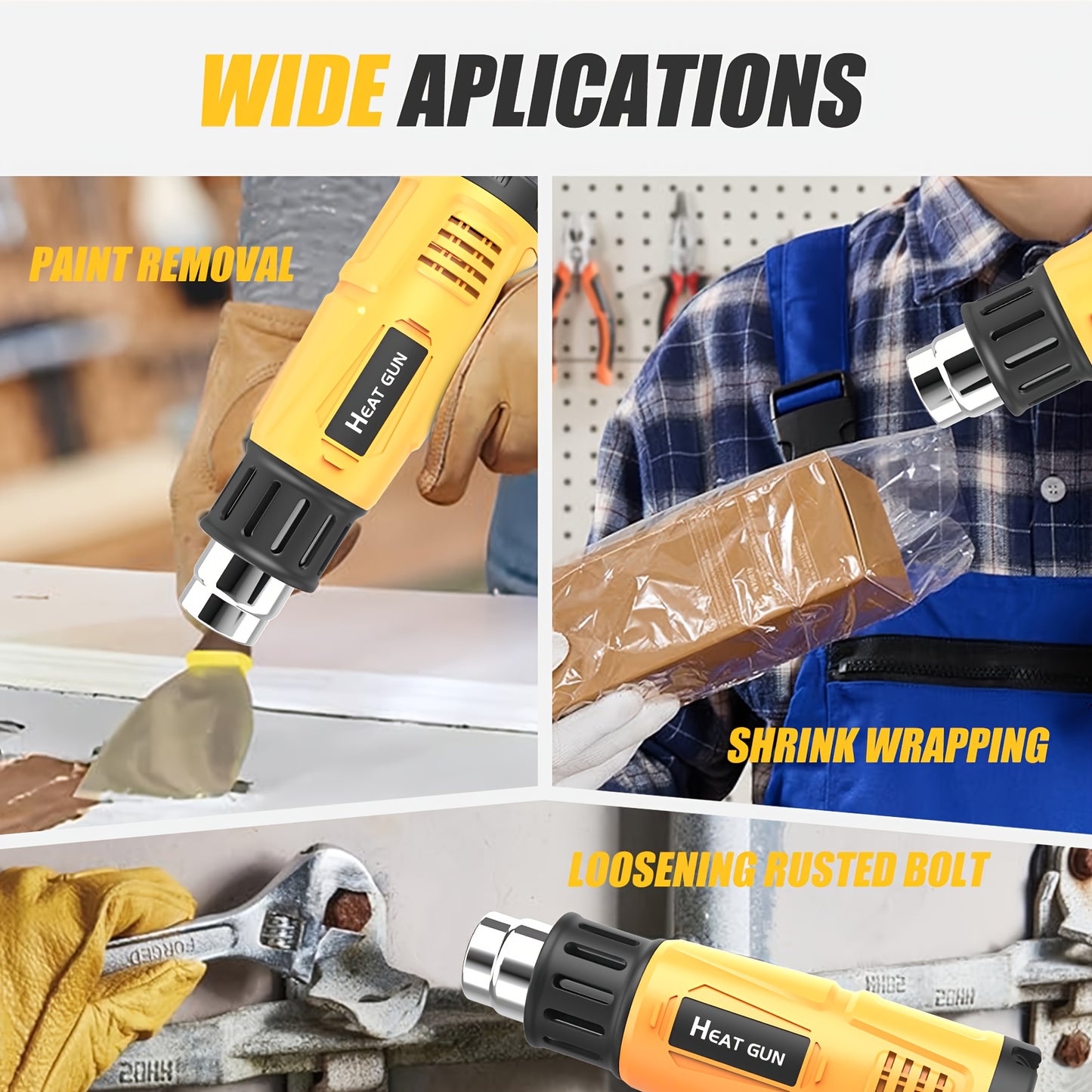 Professional 2000W electric heat gun with adjustable temperature control, 1.5S fast heating, 122°F-1202°F range, ideal for soldering and welding, automotive and construction use, European standard plug, 220-240V, soldering heat