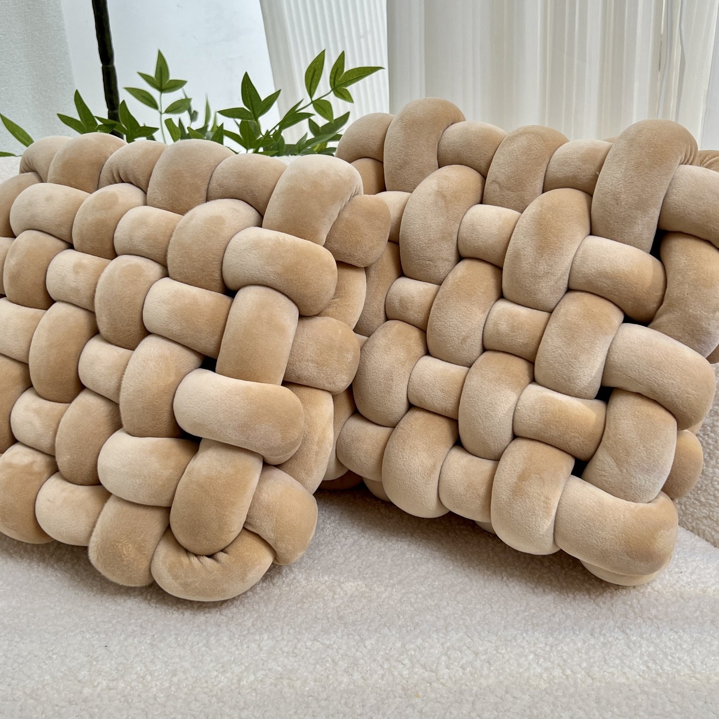 2pcs Knot Throw Pillow Soft Throw Pillow Home Decoration Cushion Square Office Knotted Plush Throw Pillow Cushion For Living Room Bedroom Sofa Couch Living Room Home Decor