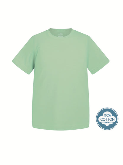 T-shirt infantil de cor sólida, blusa casual de manga curta, t-shirt infantil para o verão.