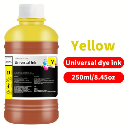 Dye Ink Cartridge Filling for Canon, Epson, HP, and Brother Printers - 250ml/8.45 oz universal ink cartridge with 4 color options (black, blue, pink, yellow) for HP 301XL, 302XL, 305XL, 304XL, PG-545, CL-546, 245, 246, 745 - H