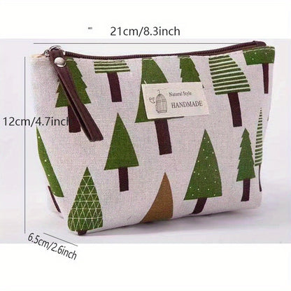 Casual Canvas Cosmetics Bag, Zipper Coin Purse, Portable Travel Storage Bag