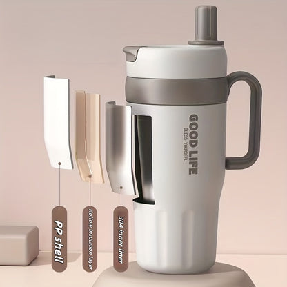 Copo térmico em aço inoxidável 304 com parede dupla e pega, capacidade de 720ml, com palhinha – Caneca desportiva portátil para viagens e atividades ao ar livre, garrafa de água essencial de alta capacidade para carro e atividades ao ar livre.