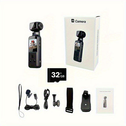 1pc 5K Vlog Camera with 3-Axis Gimbal & Magnetic Mount | 270° FOV + 3.38cm CMOS for American Style Beauty | Pocket-Sized | USB-C Fast Charge | Ultimate Travel/ Back to School Vlogging Kit (Easter Gifts Ready)