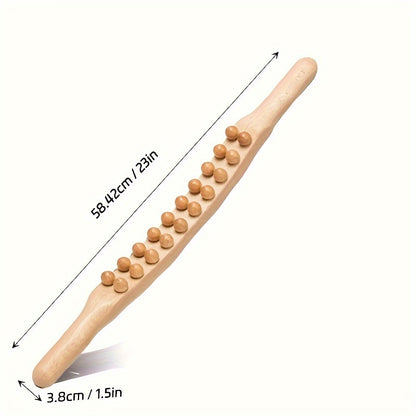 Double Row 20 Beads Carbonized Massage Stick - High Quality Wooden Meridian Roller, Suitable for the Whole Body, Professional Abdominal Gua Sha Tool, Health Care Massage Tool, Suitable for Waist/Abdomen/Legs/Hands/Back Body S