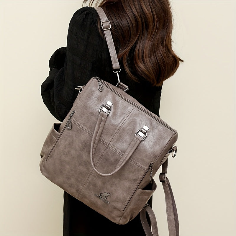 Four One Women's Large Capacity Retro Backpack - Heavy-Duty Nylon Bookbag with Adjustable Shoulder Straps, Golden-Tone Hardware, Front & Back Zipper Pockets, Convertible Crossbody/Backpack for,, Travel (Red, Casual) - (Low