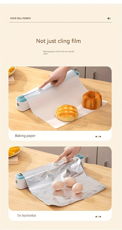 1pc Plastic Film Cutter, Fresh Film Cutter Dispenser, Refrigerator Magnetic Plastic Film Universal Cutting Box, Magnetic Refillable Plastic Packaging Dispenser With Cutter, Kitchen Tin Paper Cutting, Kitchen Tools