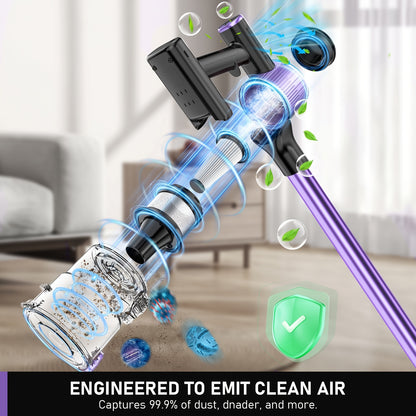 High Suction Home Cordless Vacuum Cleaner, 10-in-1 Multi-Purpose Cane Vacuum Cleaner, 45-Minute Range, 3 Suction Modes with Upgraded Green LED Lights And Tangle-Free Brush for Home, Hardwood Floors, Carpets And Pet Hair.