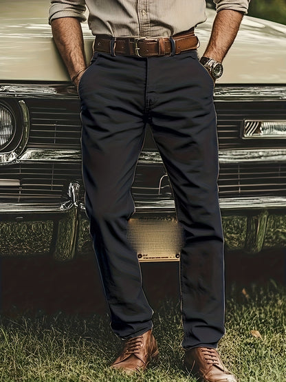 2pcs Men's Stretch Chino Pants - Straight-Leg Business Casual Trousers with Elastic Waistband, All-Season Formal &amp; Everyday Pants for Office, Meetings, and Casual Attire, Modern Pants, Comfortable Fit, Versatile