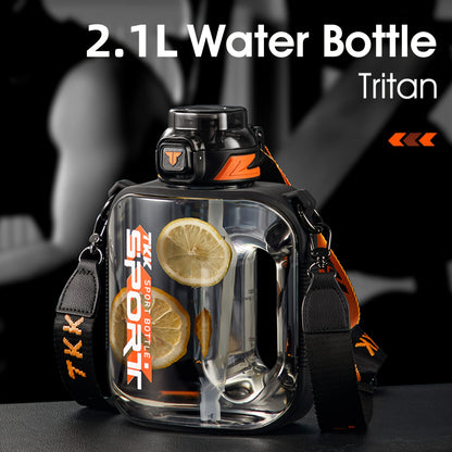 TKK Letter Pattern Plastic Water Bottle, Leakproof Sports Drink Bottle With Handle &amp; Shoulder Strap, Portable For Fitness, Travel