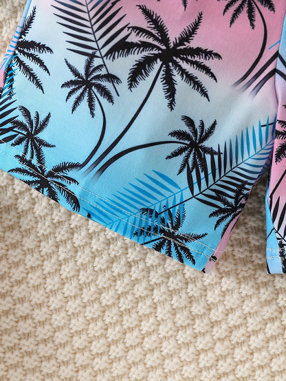 Boy's Coconut Trees Casual Outfit Round Neck Tank Top & Shorts Comfortable Breathable For Summer Kids Clothes Sets, Ideal For Daily & Outdoor Wear