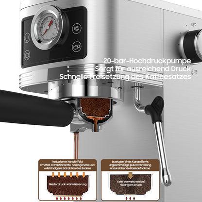 Espresso Machine CM1660B with 20 Bar Ulka Pump - Sieve Carrier Machine with Milk Frother, 1350W, 1.3L Water Tank - Compact Coffee Machine for Home