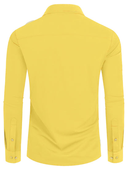 Camisola de homem de manga comprida com corte slim - 55% algodão, 40% poliéster, 5% elastano, cor lisa, para todas as estações, tecido plano, fecho com botões, gola de lapela, ideal para o fim de semana, 125 g/m²