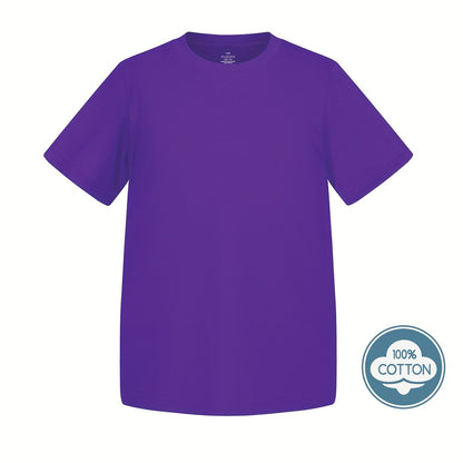 T-shirt infantil de cor sólida, blusa casual de manga curta, t-shirt infantil para o verão.