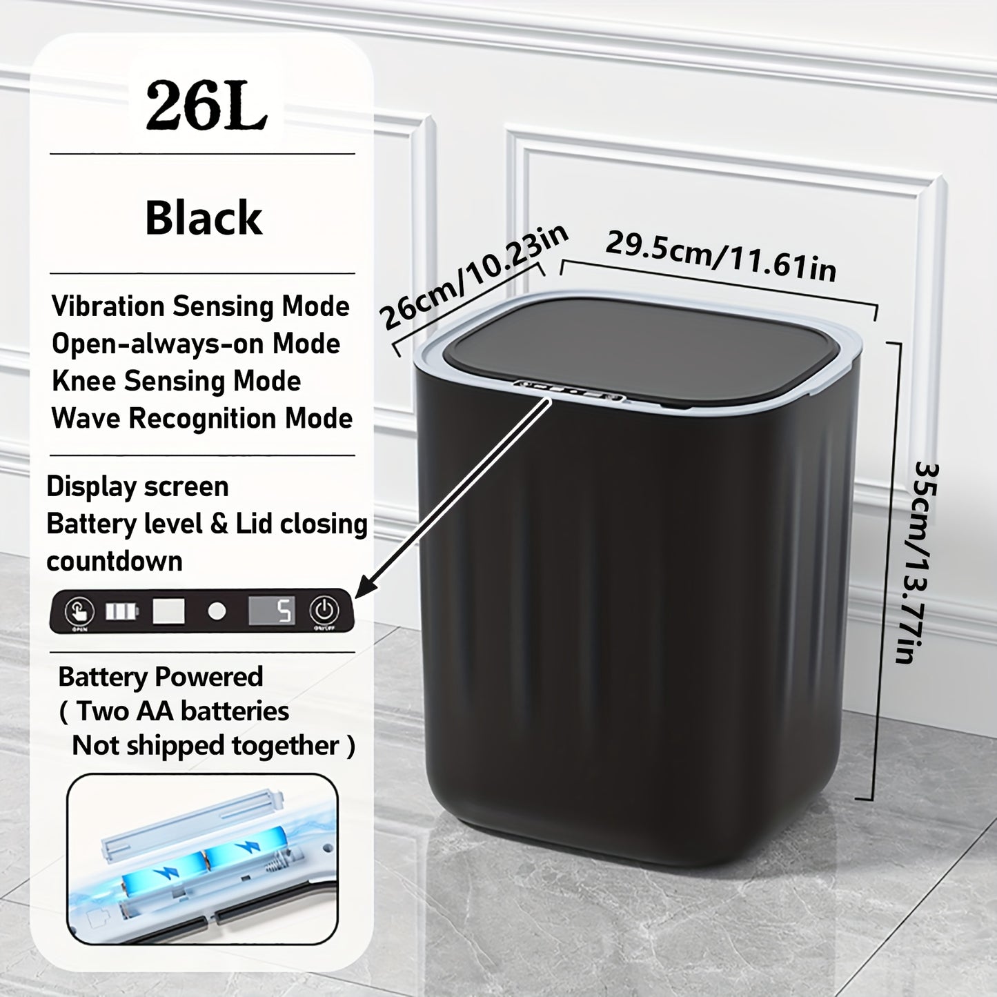 Large-sized contactless 26-liter induction kitchen trash can, commercial-grade automatic contactless smart trash can, automatic plastic bathroom smart trash can, smart dustbin, smart electric trash can suitable for office, be