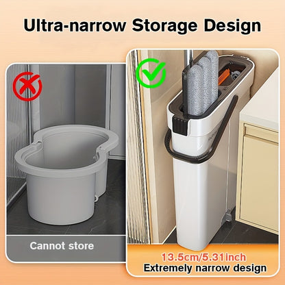 Lazy Hands-Free Flat Mop And Bucket Set with 4pcs Mop Pad- Dual-Purpose Dry And Wet Cleaning, Ideal for Bedroom, Kitchen, Living Room, Bathroom - Durable Plastic, for Household And Floor Cleaning, Tile Marble Floor Cleaning M