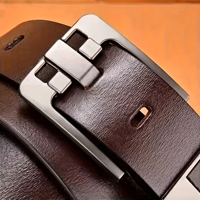 1pc Men'S Genuine Leather Belt with Square Retro Alloy Buckle - Black Casual Work & Leisure Belt, Durable Everyday Belt for Men, Father'S Day Christmas Gift for Him, Everyday Belt | Classic Belt Design | Durable Belt, Leather