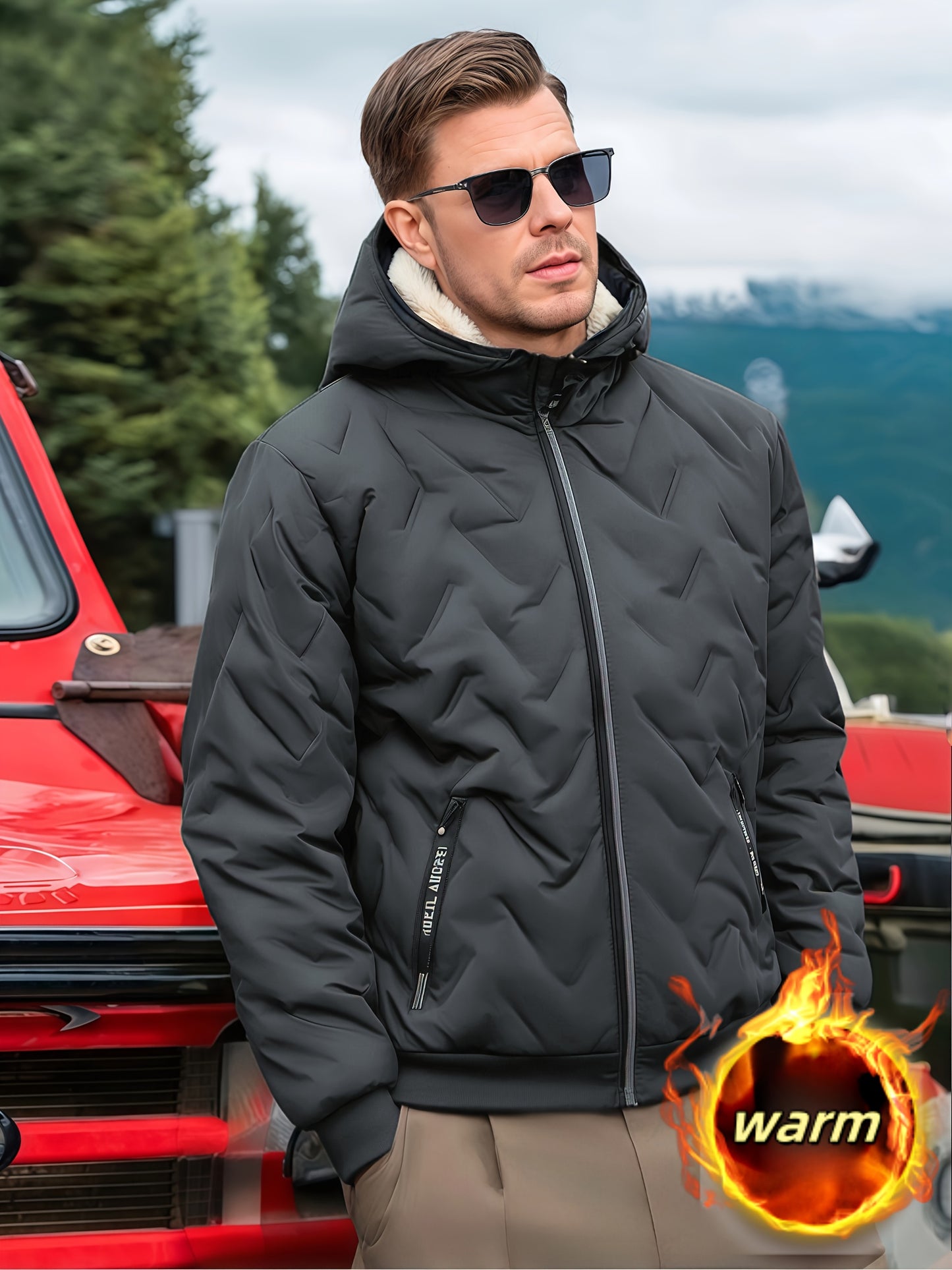 Men'S Heavyweight Winter Jacket - Windproof Cold Weather Coat with Full-Zip Closure, Hooded Insulated Outerwear - Thick Fleece-Lined Insulation for Extreme Cold, Zippered Pockets - Ideal for Skiing, Hiking, Commuting - Fall/W