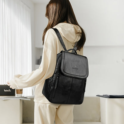 DENGLIDAISHU Women'S Summer Casual Backpack - Large Capacity Adjustable Strap, Brown Synthetic Faux Leather with Zipper Closure, Polyester Lining, Perfect for Travel & Everyday Use, Backpack for Travel, Secure Zipper Closure